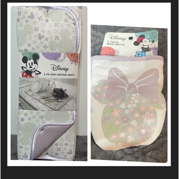 Disney Mickey and Minnie Mouse Kitchen Dish Drying Mat and Mini Mitts NWT - Picture 1 of 7